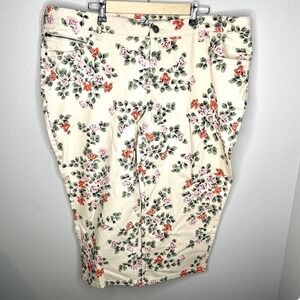 Lee Cream and Floral Slender Secret  Cropped Capri Pants Jeans Plus Size 24W